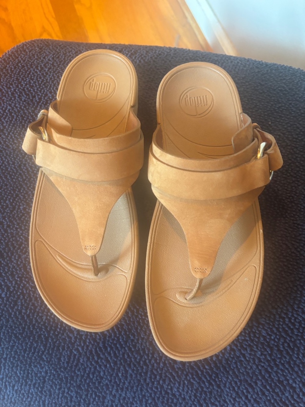 FitFlop Brown Suede Toe-Post Sandals with Adjustable Strap
